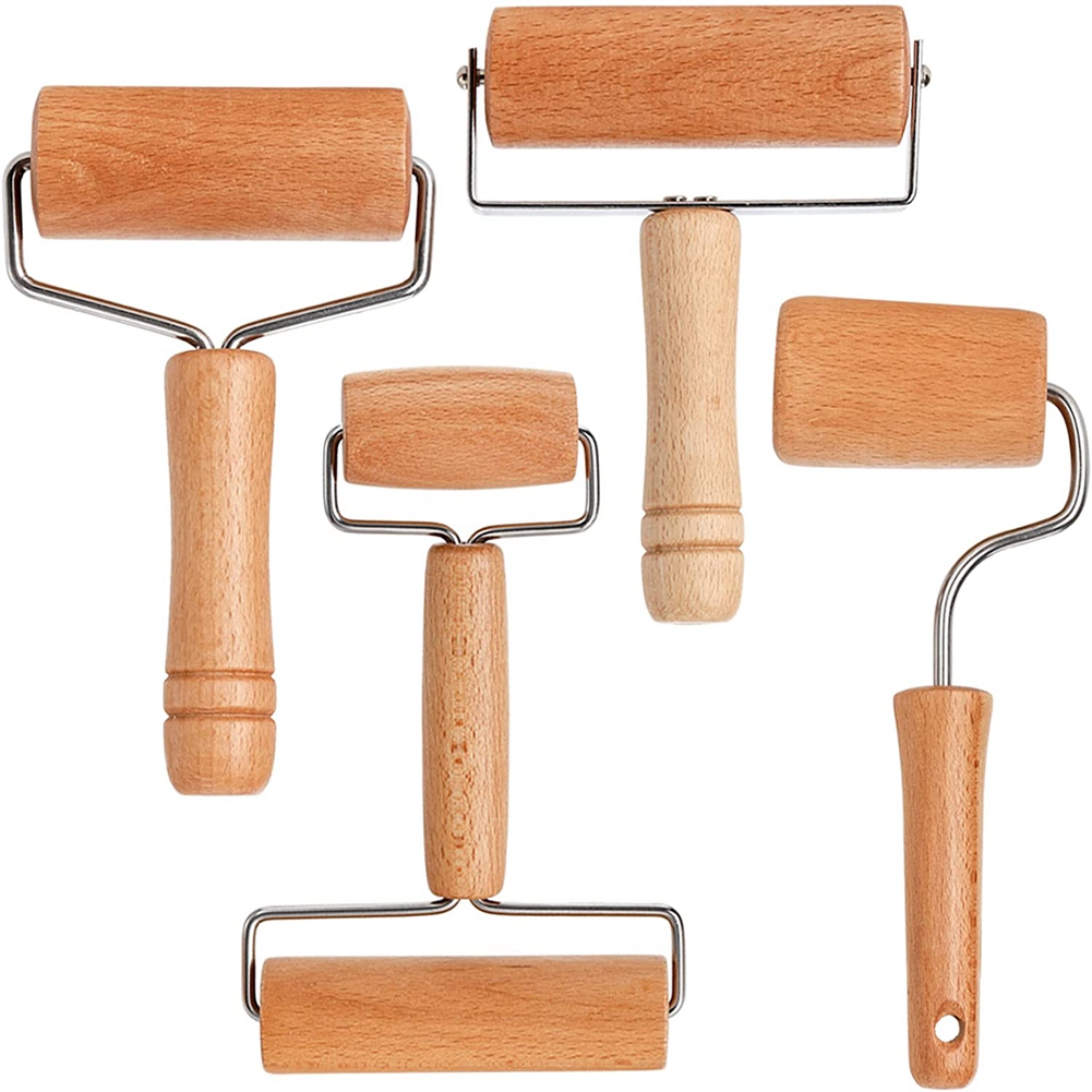 NAMUNY 4 Pack Wood Pastry Pizza Roller, Non Stick Wooden Rolling Pin for Home, Professional Dough Roller Tool Set for Baking
