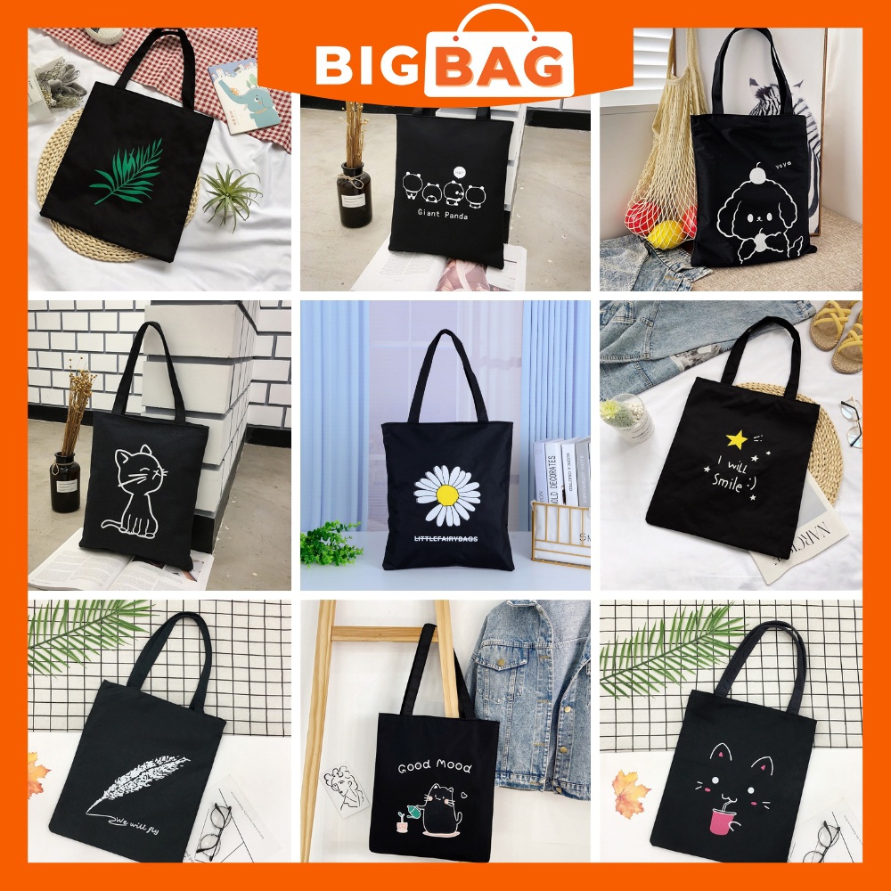 Student Tote Bag Canvas Tuition Bag with School Edge Decoration Cute School Bag Black Oxford Cloth AIHB