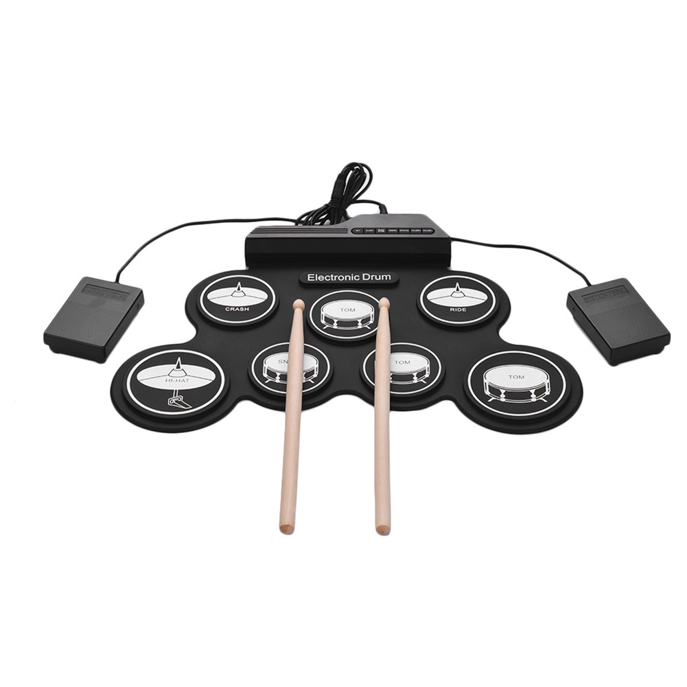 OYPFXMI 7 Pads Electric Drum Set ,Portable Roll Up Drum Kit with Drum Pedals Drum Sticks, Gift for Kids Adults