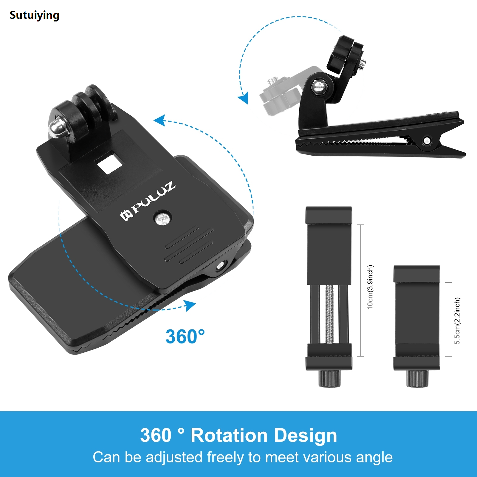Sutuiying PULUZ Phone Clamp Camera Backpack Hat QR Clip Rec-mounts 2025 New ABS Plastic Material 360 Degree Rotating