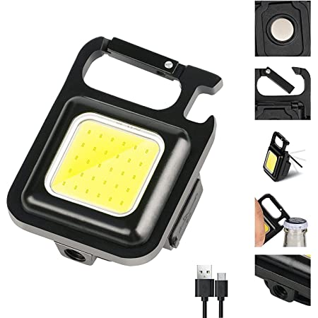 Multifunction LED Keychain: Bottle Opener, Magnetic Base, Folding Bracket, Cob 500 Lumens, Rechargeable
