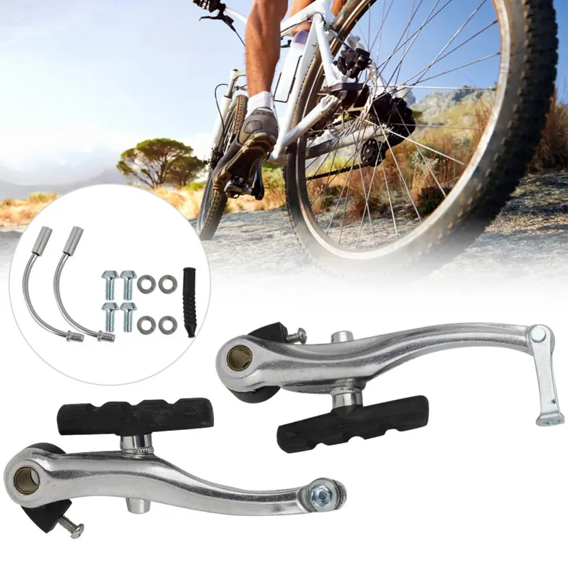 1 Pair  Durable Aluminium Alloy V Brake Set Silver Adjustable Clamp Bicycle Brake Set Easy to Install Brake Lever Kit for Mountain Bikes,Road Bikes