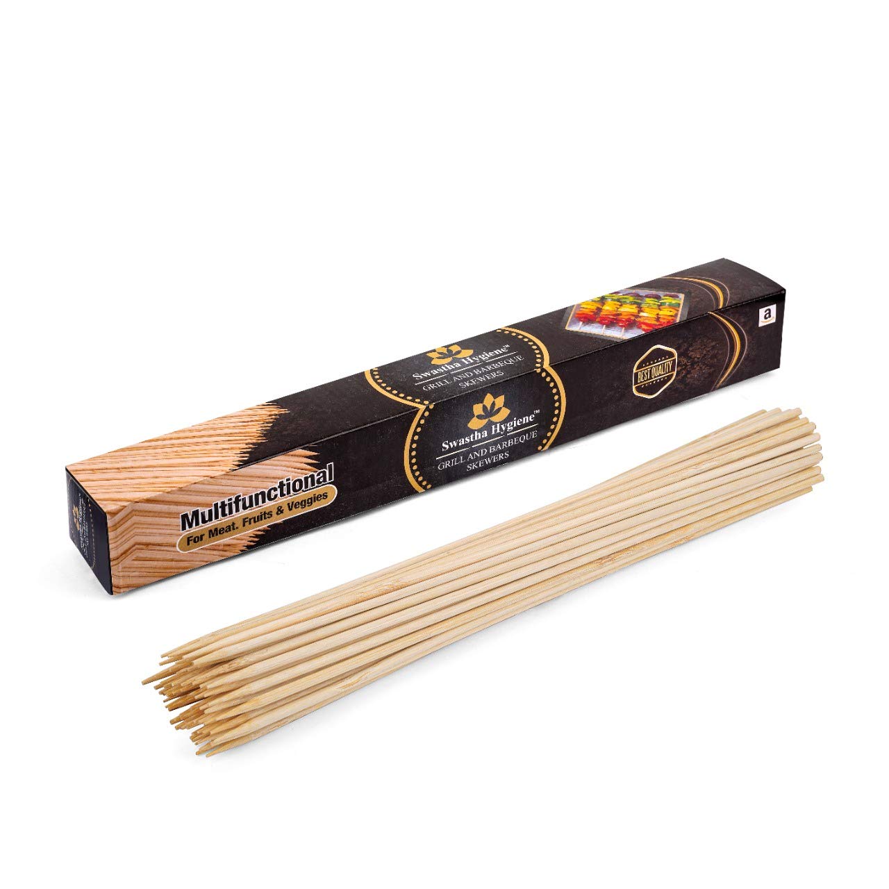 Bamboo Wooden Barbecue Skewers Sticks for Oven, Microwave and Pan, BBQ Skewer, Kabab Sticks || 10 inch - 3mm