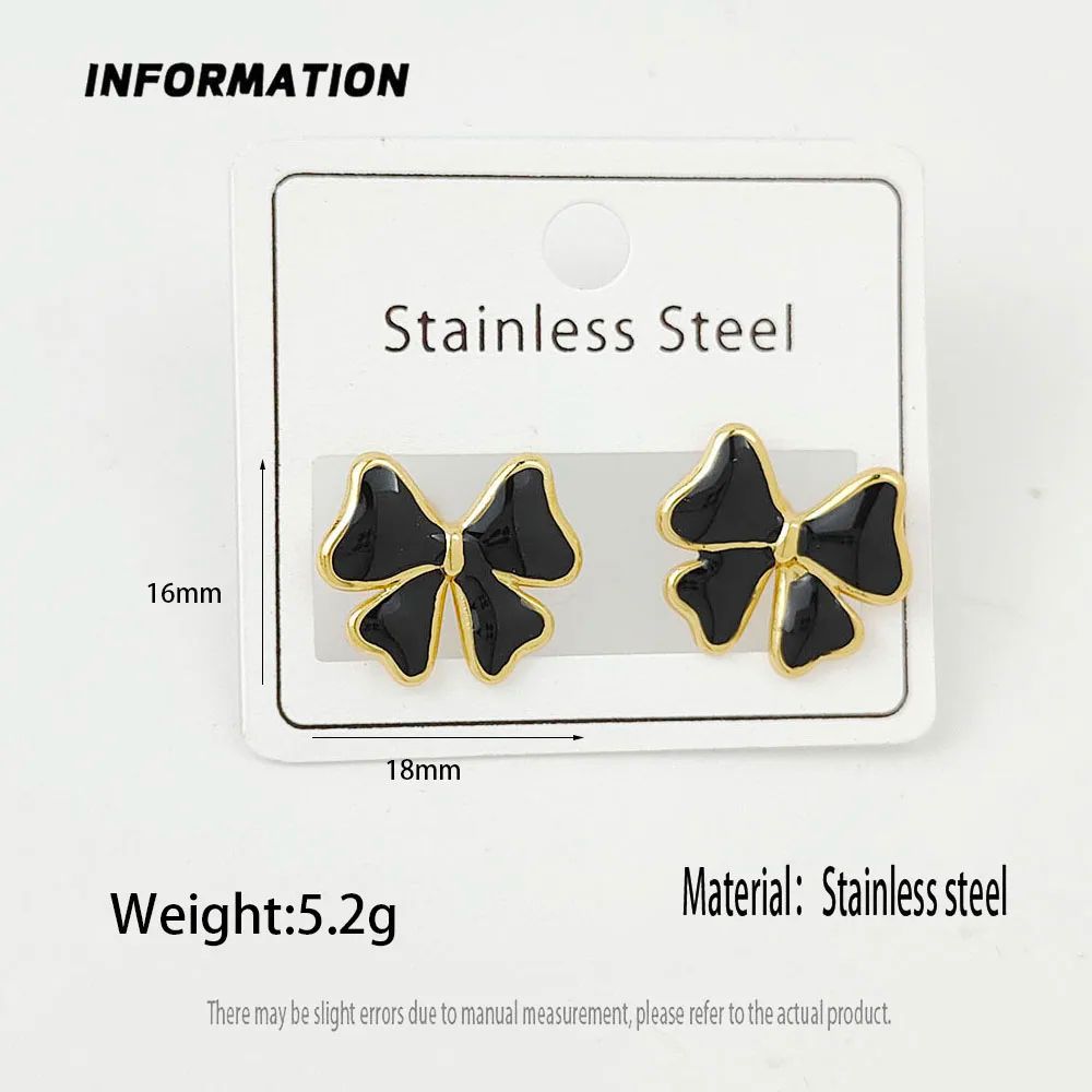 Elegant Clover Butterfly Stud Stainless Earrings for Women - Gold-Plated Multi-Color Enamel Floral Ear Studs