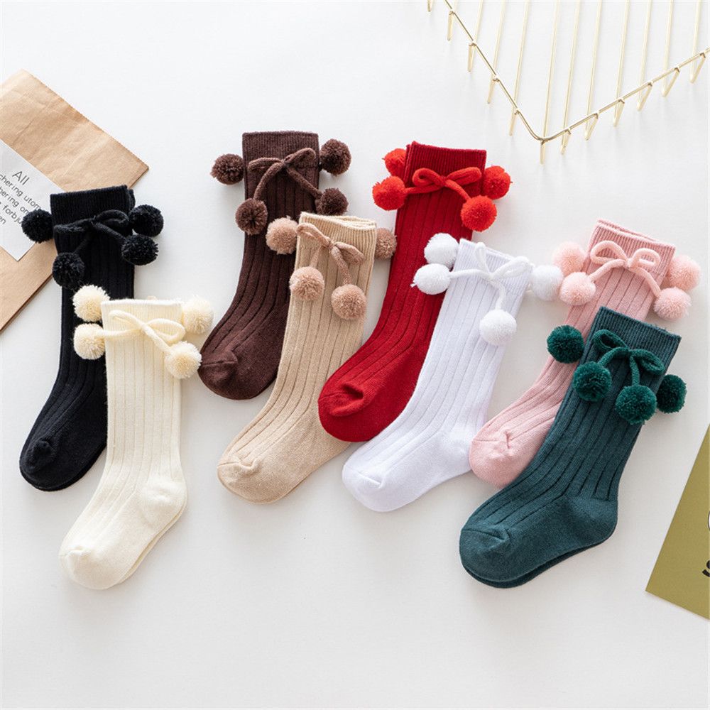 1 Pair Baby Accessories Girl Boy Children Infant Pompom Socks Baby Socks Leg Warmers Cotton