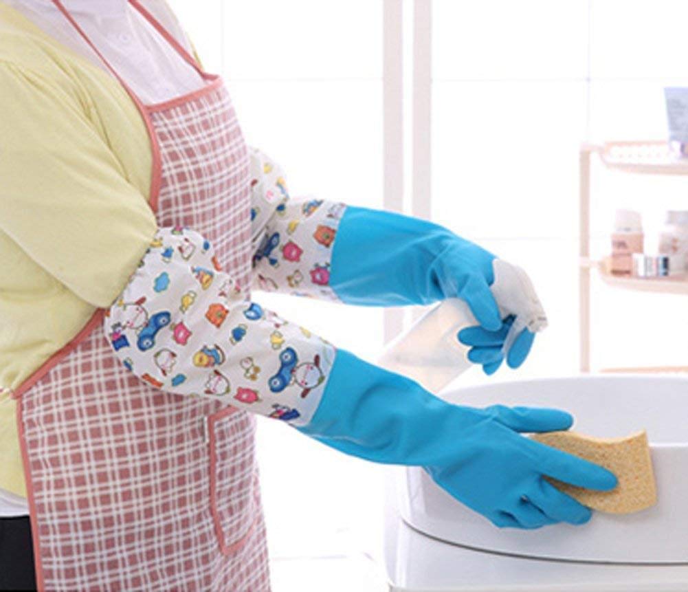 Housework Cleaning Latex Rubber Gloves Bundle Cuff Winter Velvet Lining Dishwashing Long Waterproof Insulated Kitchen
