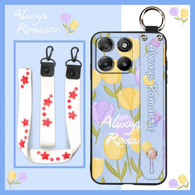 Fashion Design Soft case Phone Case For MOTO G100 China/G100S/G67Power/G57Power Wristband Dirt-resistant Lanyard Flower