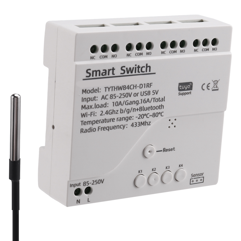 Tuya Smart Switch Temperature Sensor Monitor AC 85-250V Wireless Smart Switch for Home