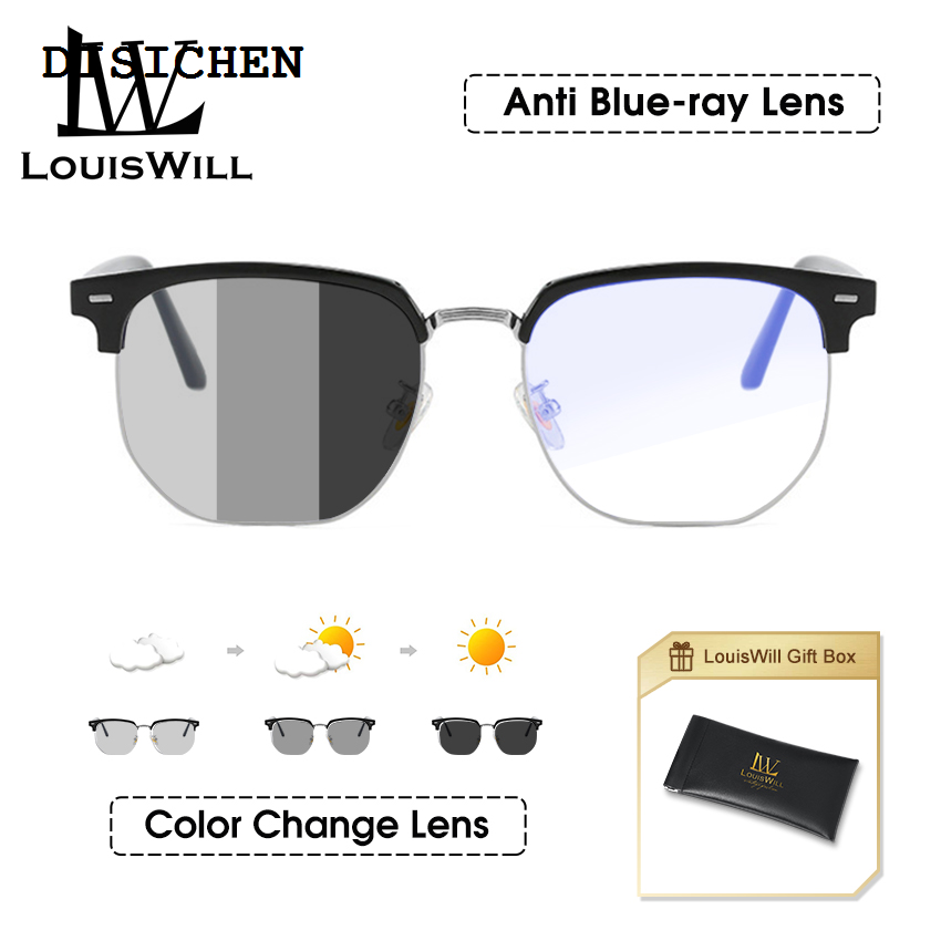DISICHEN 2025 New Lenses, glasses, anti-lens lenses, clear fashion glasses, computer glasses, men's Louis Will photochromic glasses, half rim glasses, blue light anti-blue light goggles