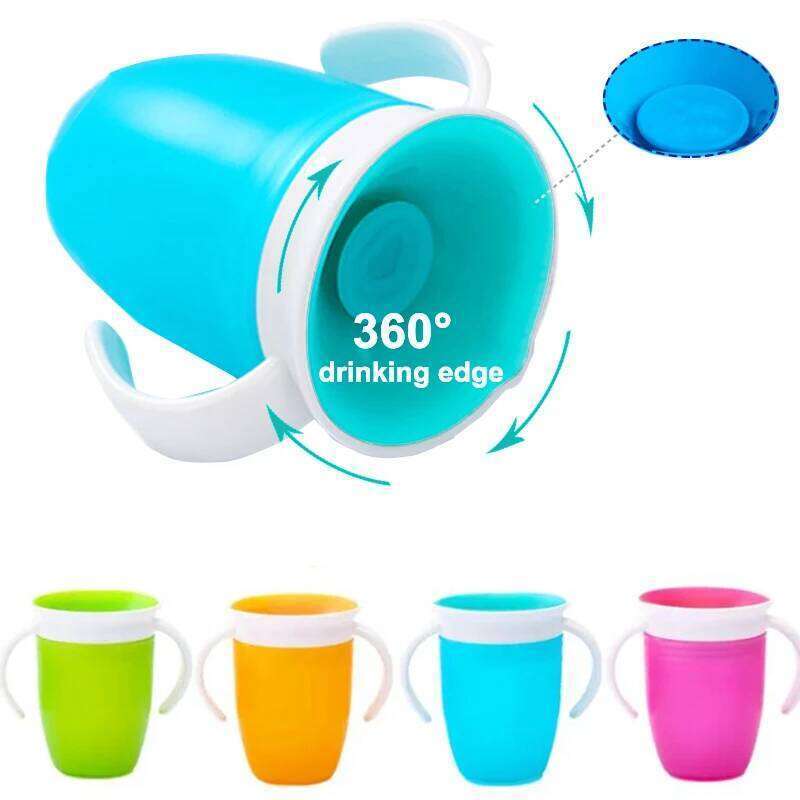 360 Degrees Rotated Baby Learning Drinking Cup with Double Handle Flip Lid Leakproof Infants Water Cups Bottle