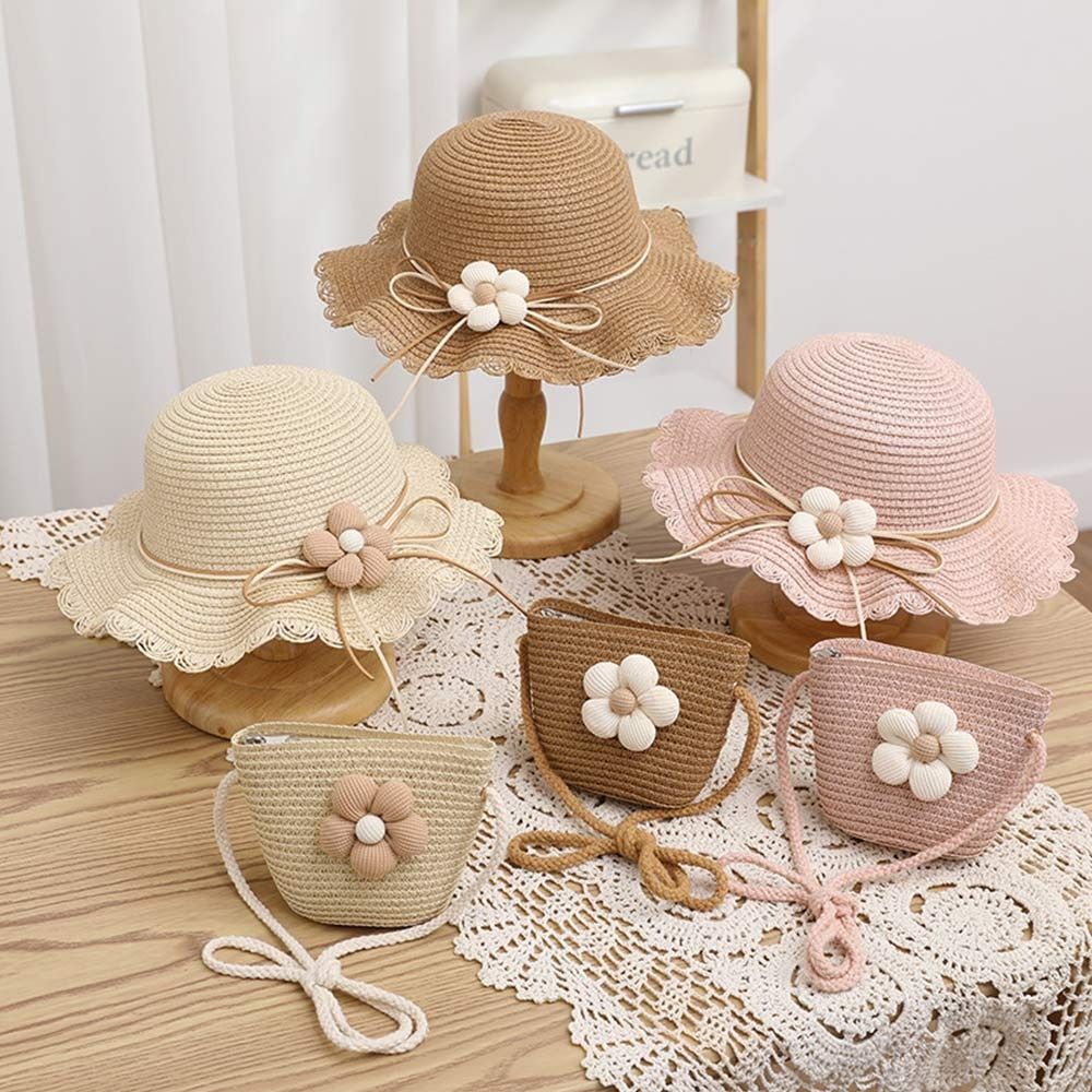 【Limited Stock Available】 Holiday Big Brim Kids Straw Cap Bag Breathable Spring Summer Beach Cap Travel UV Protection Sun Hat Children Girls