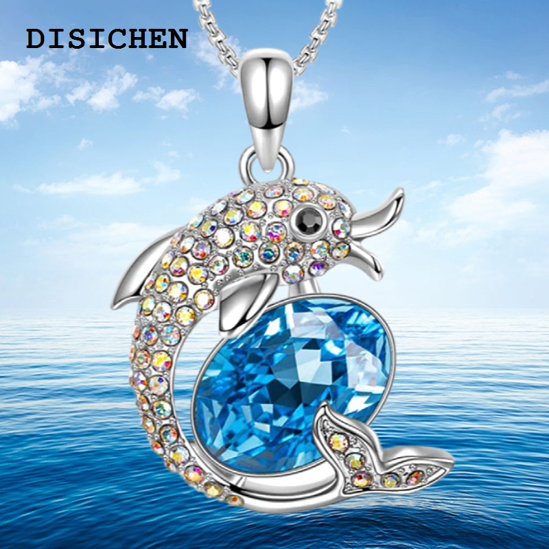 DISICHEN Fashion Fashionable Income Ocean Dolphin Necklace Dolphin Play Crystal Pendant Exquisite Design Thinking High Quality Necklace Girl Gift