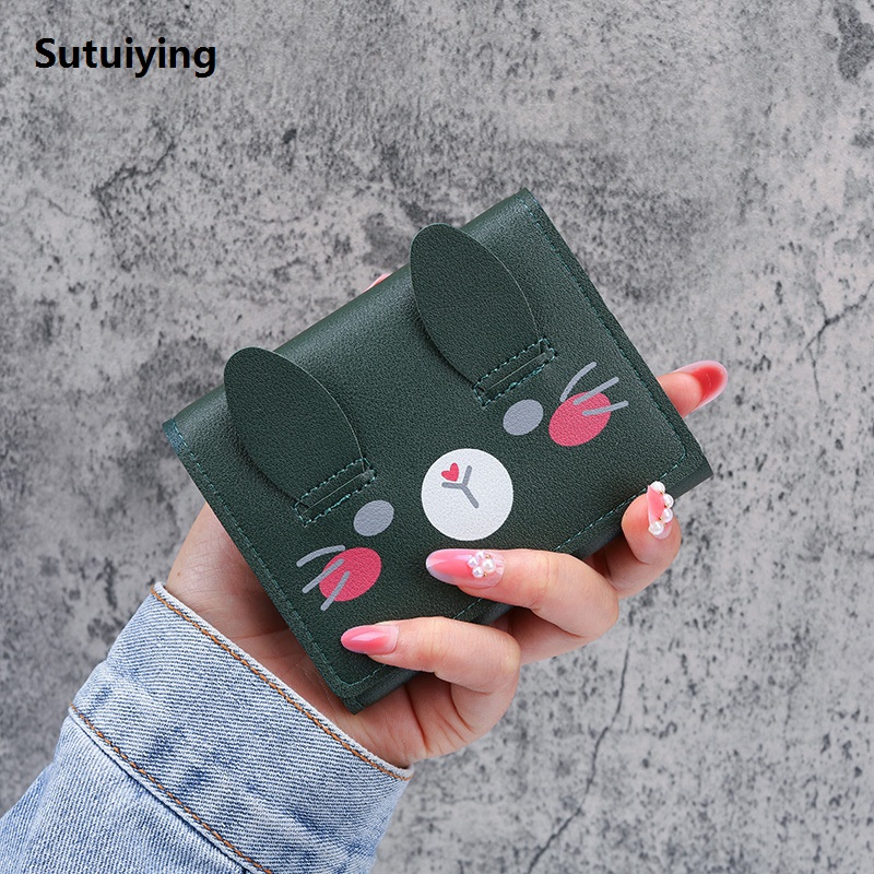 Sutuiying New Style Short Wallet Student Cute Purses Fashion Pattern 2025 New Women's Mini Solid Color Tri-fold Student Wallet