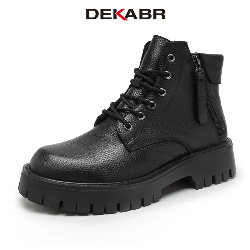 DEKABR 2026 New Fashion Casual Ankle Boots Outdoor Comfortable Business Working Black Genuine Hide Boots