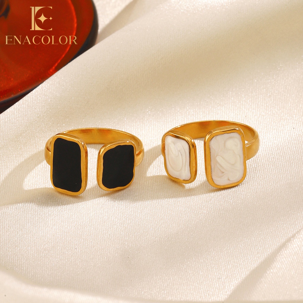 Enacolor Titanium Steel Retro Gold Geometric Square Oil Dripping Rings Adjustable Female Accessories Stainless Steel 18K Gold No Fading Trendy Jewelry