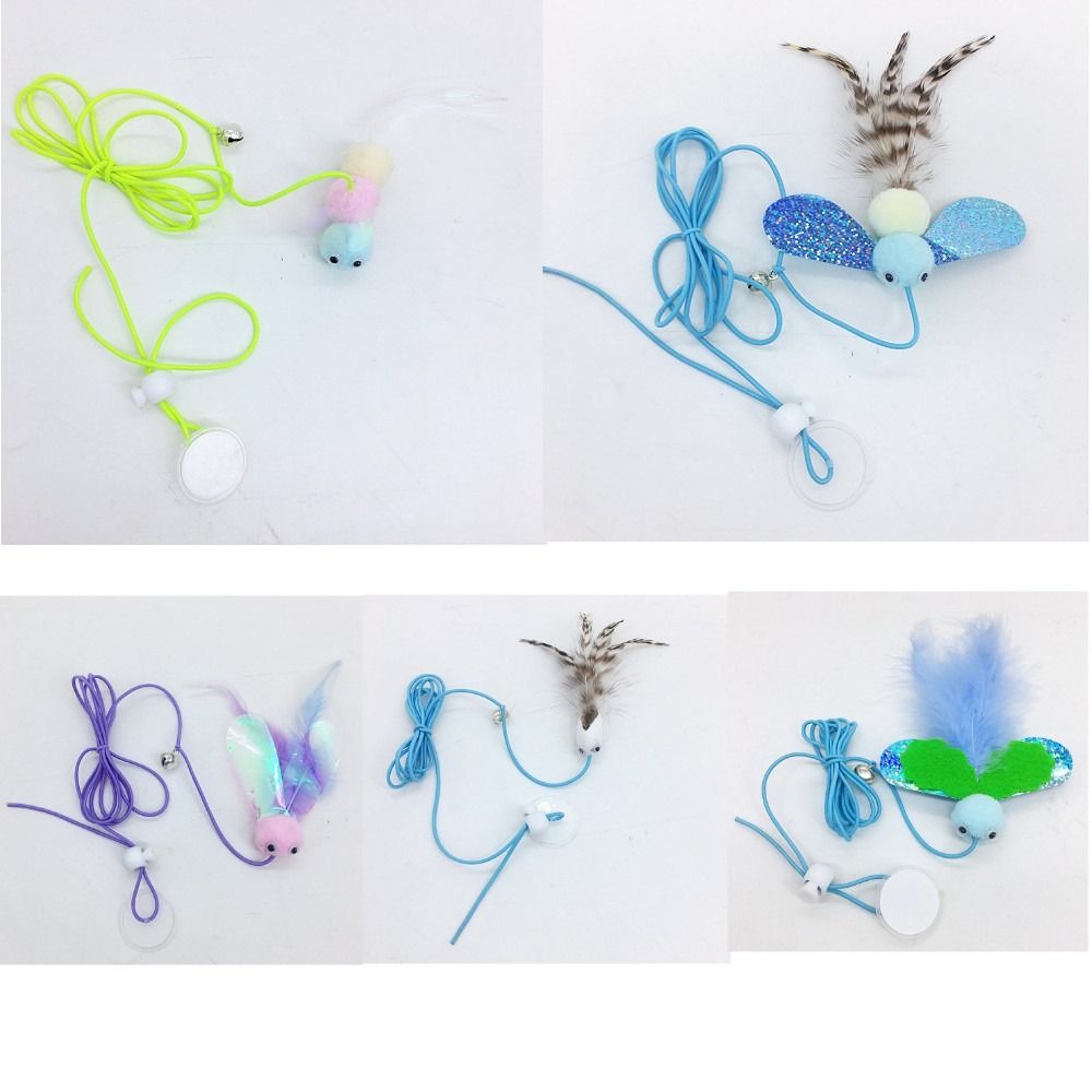 1/5Pcs for Cats of All Ages Hanging Interactive Cat Toys with Feather & Bell Retractable Feather Toy Cute Fun Pet Supplies