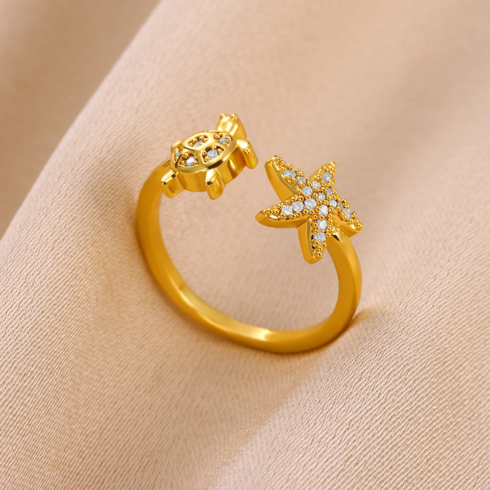 arrivals】Korean Style Cute Starfish Open Ring Women's Elegant Zircon Ring Personalized New Jewelry