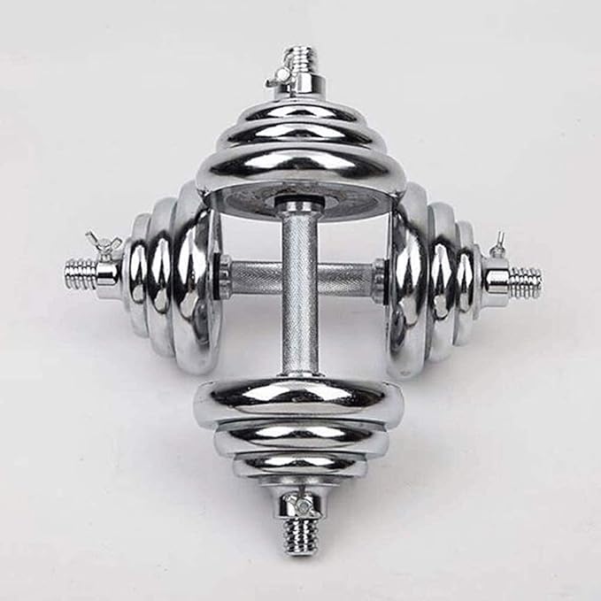 20 Kg Adjustable Chrome Dumbbell Set With Barbell Connector | Adjustable Dumbbell With Easy Grip Handle & Barbell Connector - 20Kg