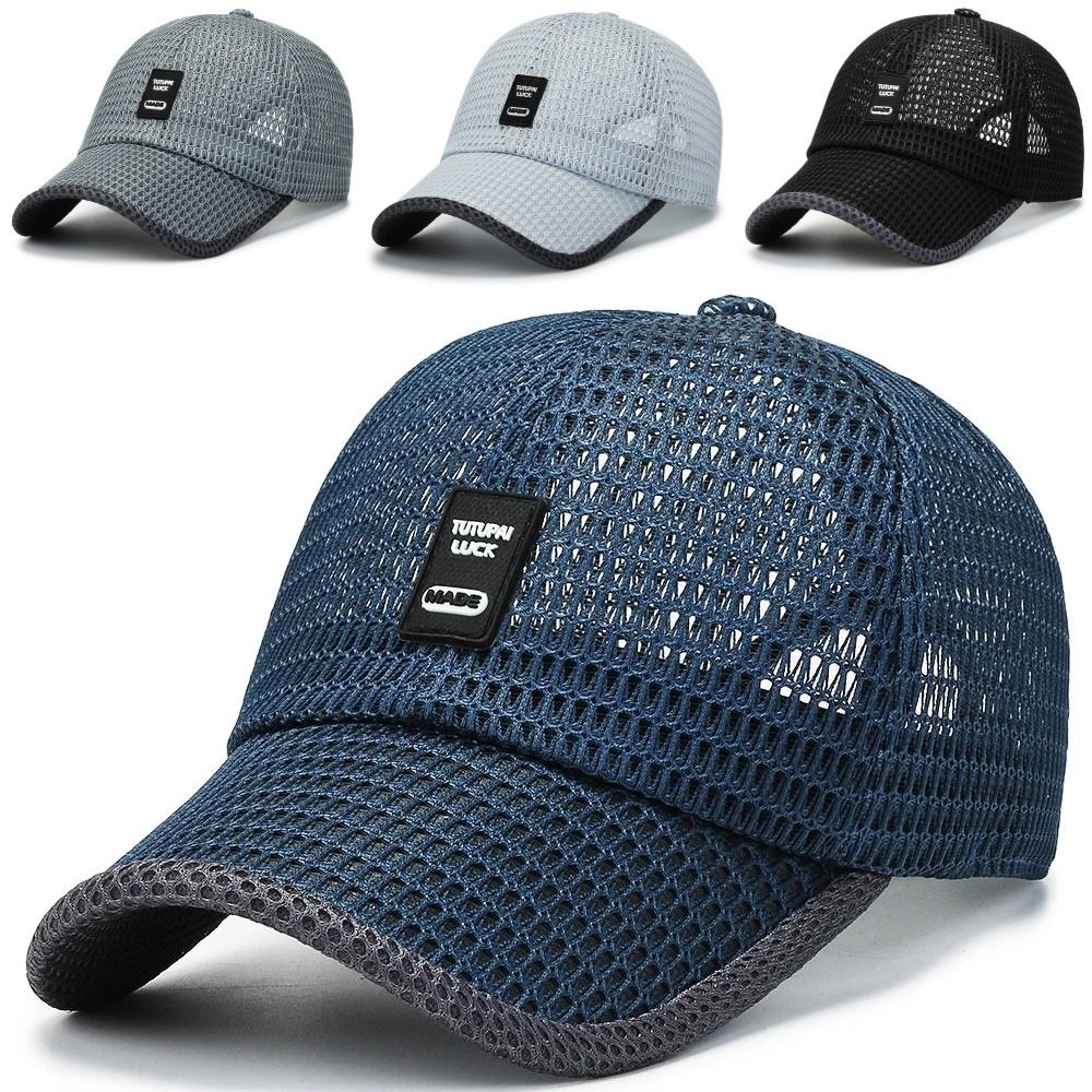 1Pcs New Mesh Men Hat Breathable Polyester Summer Hat Large Brim Adjustable Baseball Cap Outdoor Sport