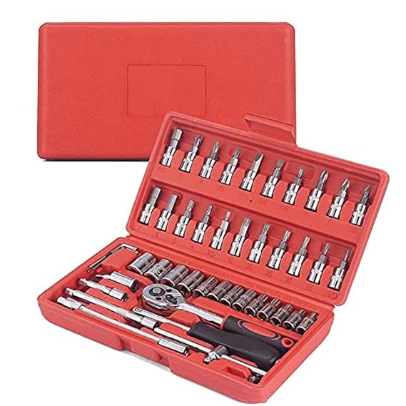 46 in 1 Ratchet Screwdriver And Socket Combination Wrench Auto Repairing Bike Tool Kit Set, Flat, Fixed Square And Hex