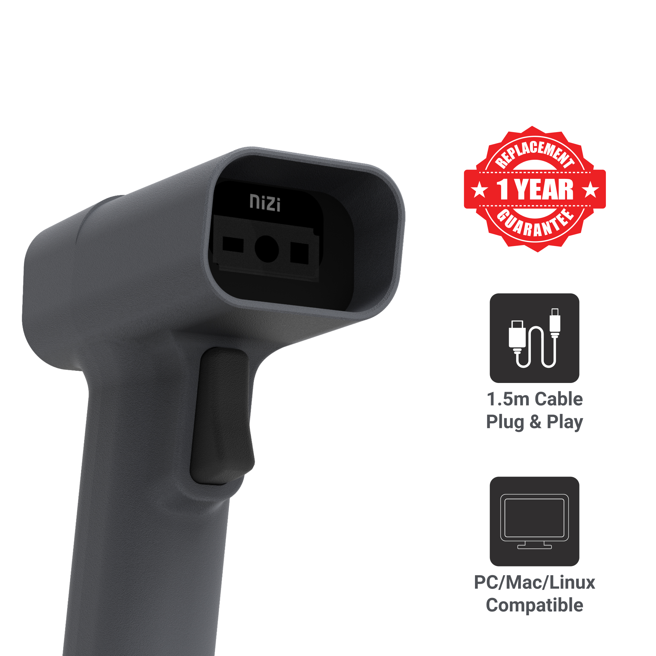 Nizi Wired Barcode Scanner / 12 Months Guarantee