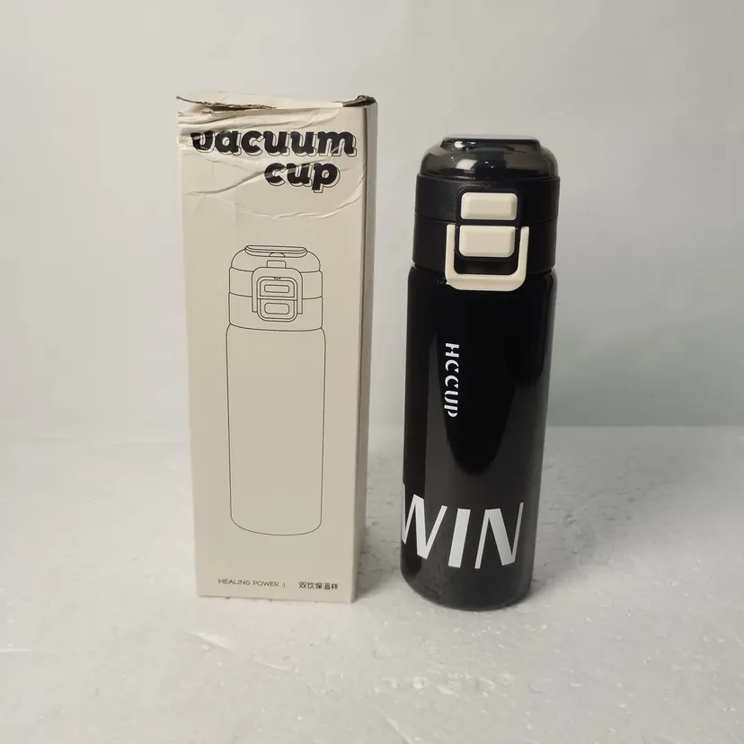 HCCUP Double Wall Insulated Stainless Steel Sports Water Bottle with Leak-Proof Flip Lid - 500ml (Black)