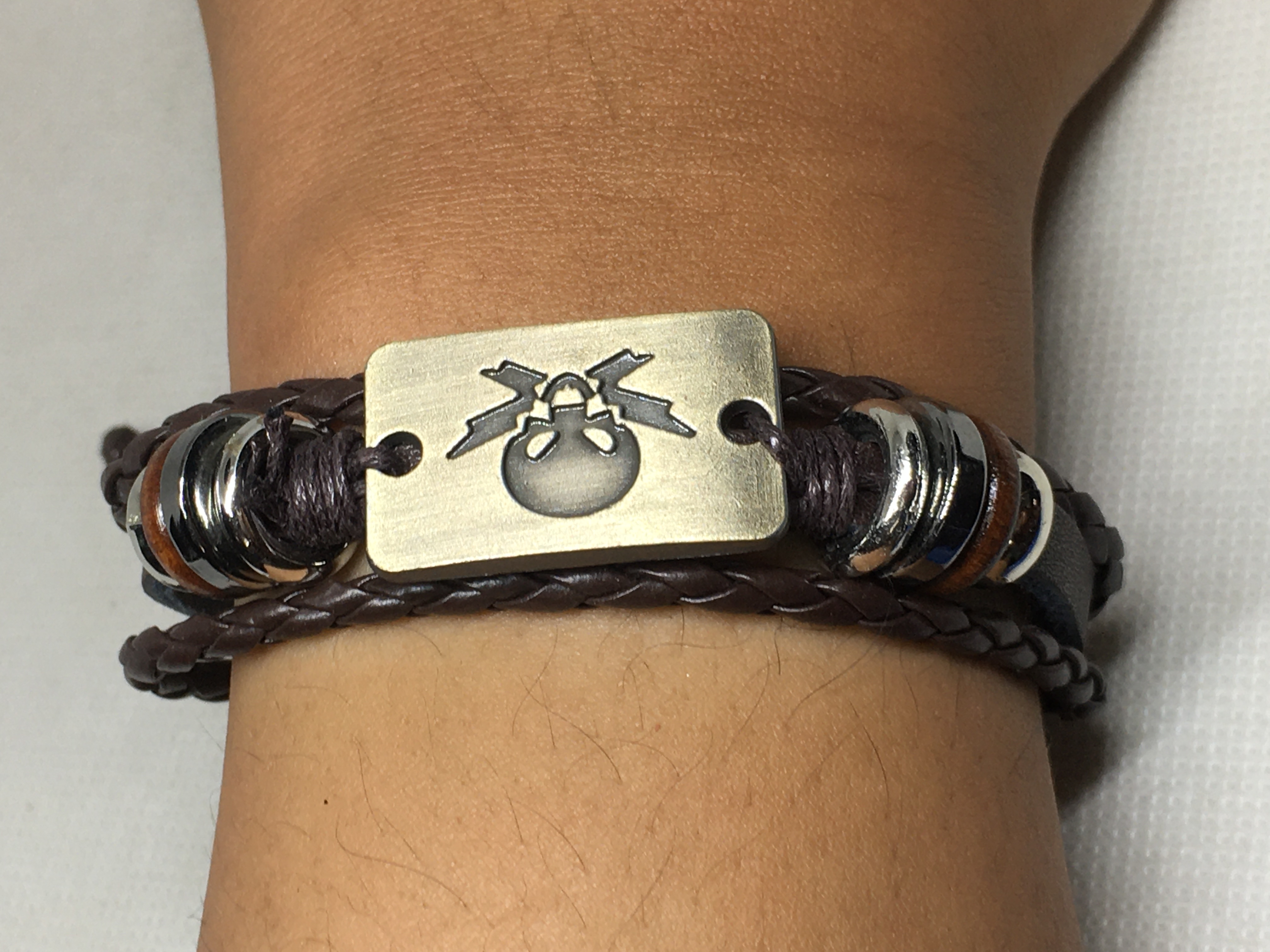 Brown Leather Bracelet With Danger Gold