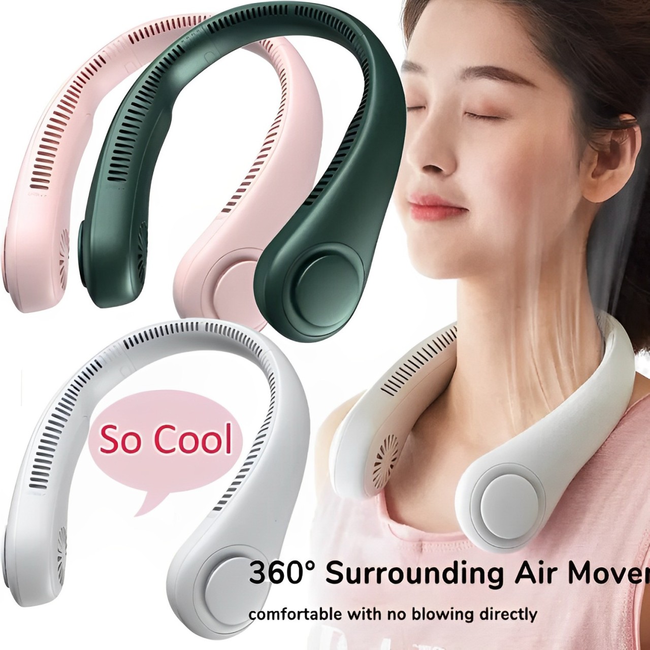 3 Speeds Portable Neck Fan Hands Free Hanging Fan Rechargeable