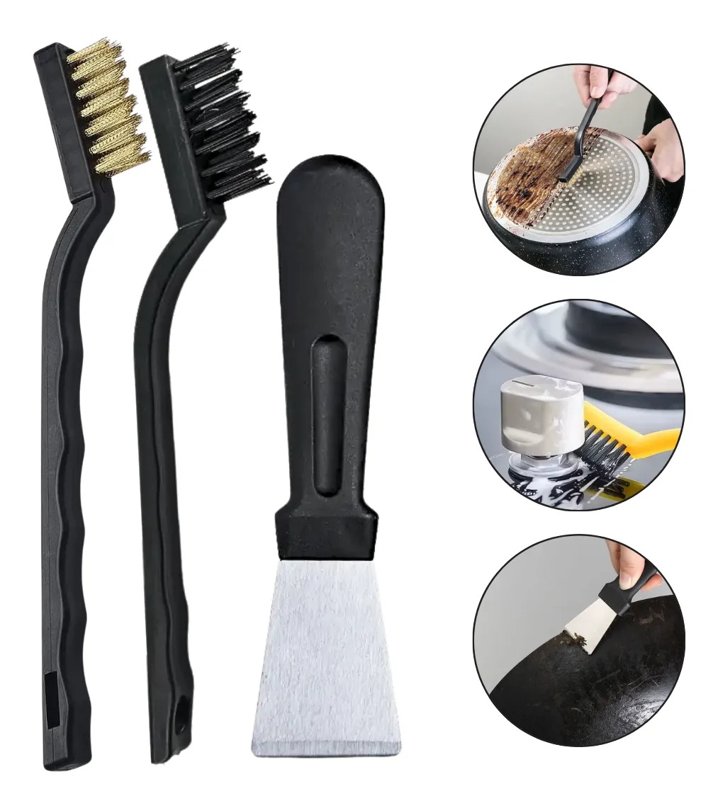 3-Piece Wire Brush Set - Essential Cleaning Tools | Gas Stove Cleaning Wire Brush Kitchen Tools Metal Fiber Brush Strong Decontamination