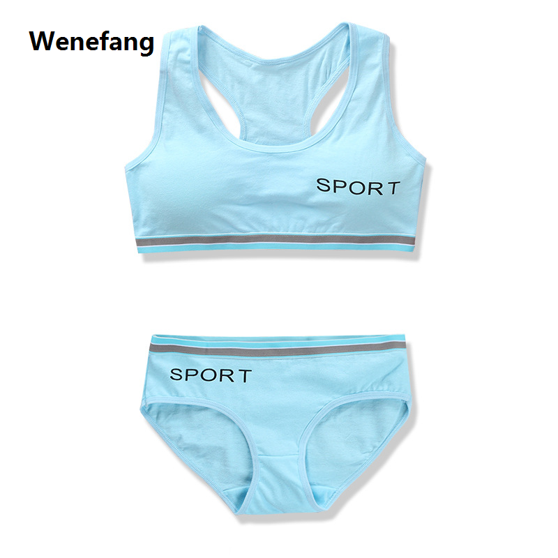 Wenefang Teens Girls Sports Bra Puberty Gym Underwear Profesional Wireless Teenager Training Bra Set