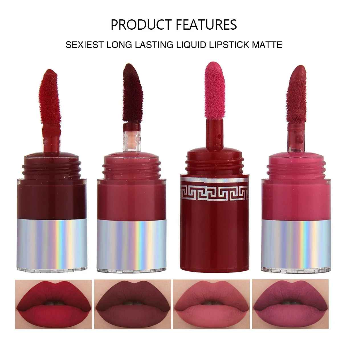 99 Mall Offer 4 In1 Matte Lipstick Kit Combo Strip Velvet Red Lip Tint Non-stick Cup Lip Gloss Lip Oil Makeup Lips Cosmetic Set Wholesale By 99 Stores