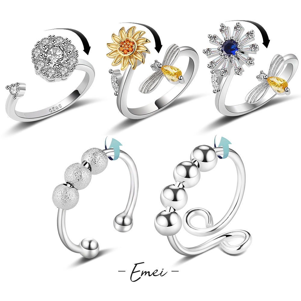 New trendy rotation relieves anxiety and stress, bee honey picking, turning snowflake ring, female Internet celebrity personality opening ring