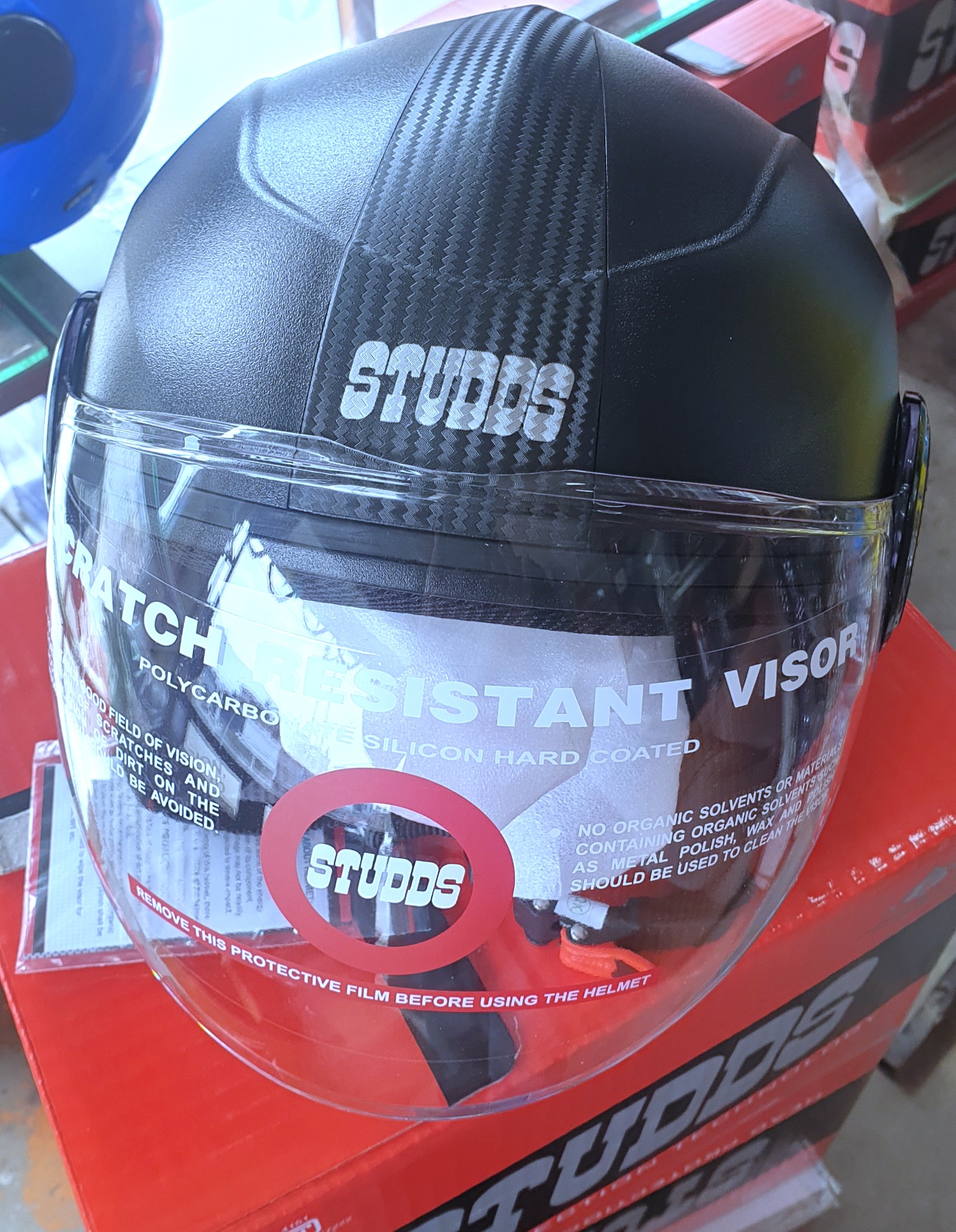 Matt. Black Urban Studds Half Face Helmet Single Visor