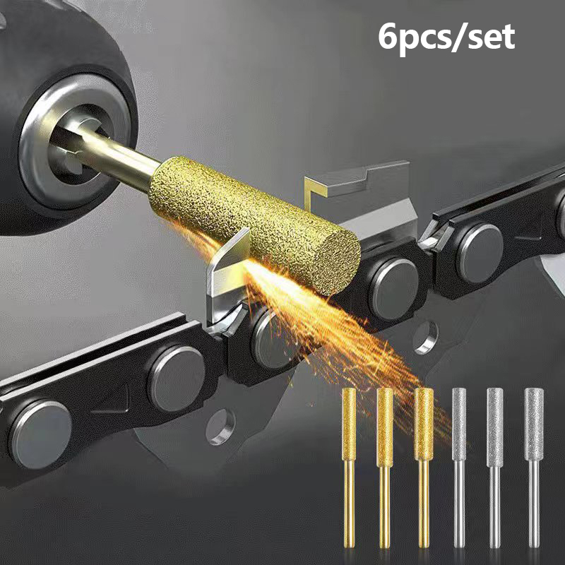 New specials 6Pcs Chainsaw Bits Titanium Plated Diamond Sharpener High Hardness Electric Chainsaw File 4- 5.5mm Chainsaw Sharpener Stone A JUE