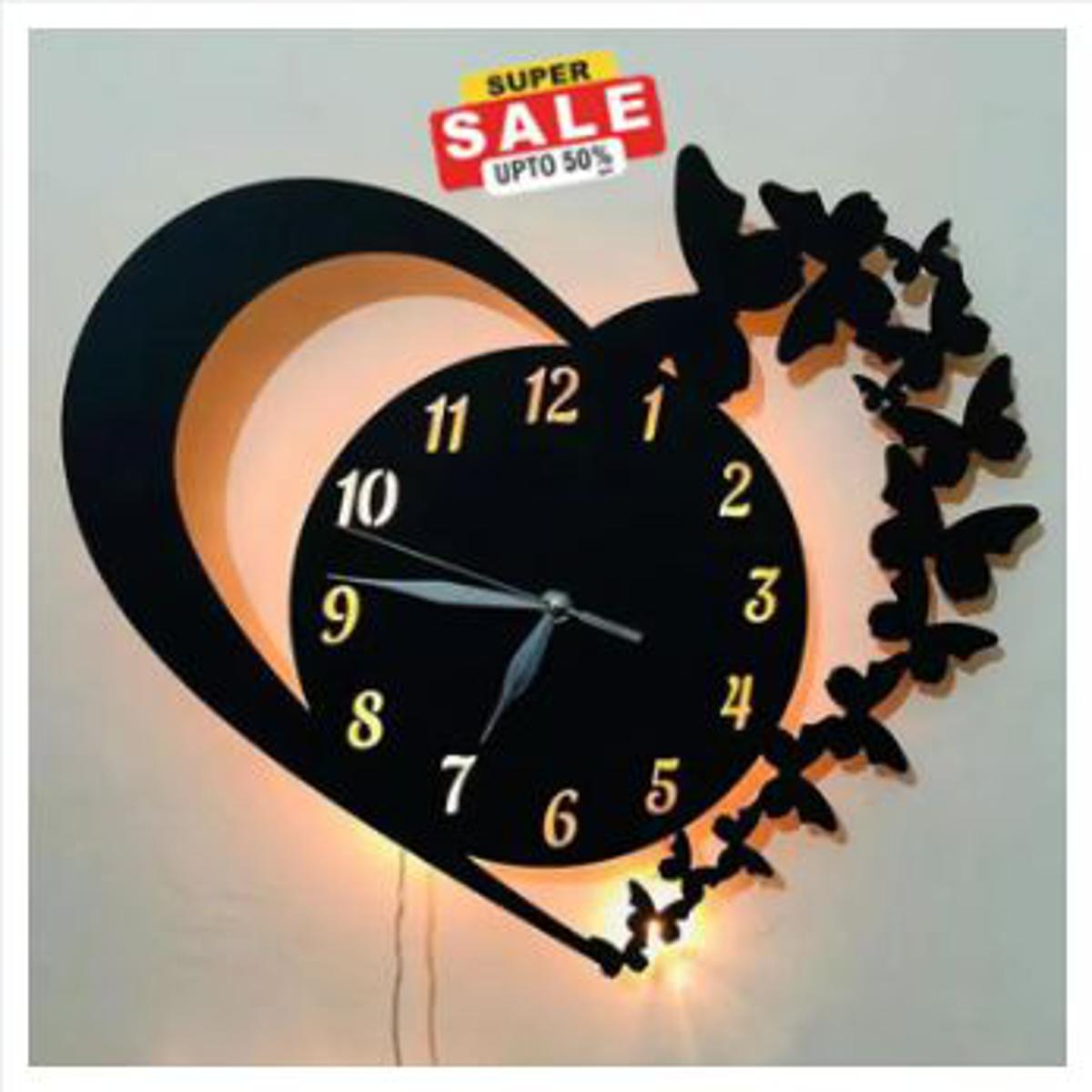 Vylon Heart Wooden Clock With Premium Light I The New Wooden Wall Clock Big Size I Wall Clock I Wooden Wall Clock I Wall clocks for bedroom