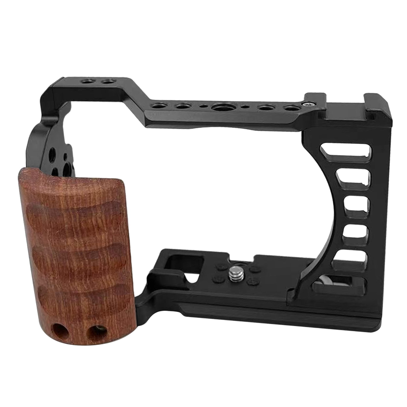 Camera Cage A7C Camera with Wooden Handle Protection Frame with Cold Shoe
