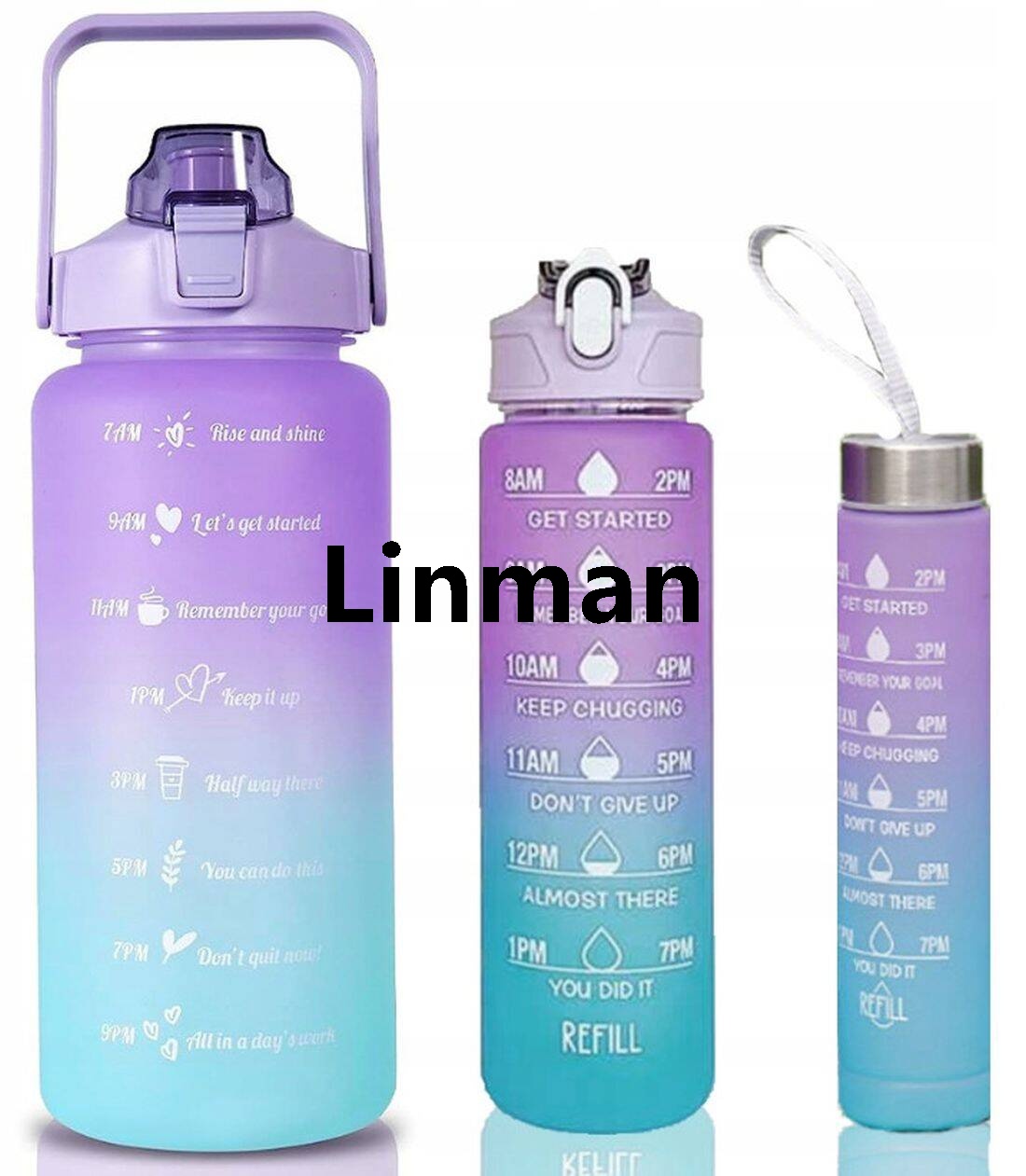 Linman 3pcs/Set Sports Large Capacity Water Bottle School Girl ChildrenLuxury Kawaii Cute Drinking Cup for Male Female Jug Hiking Camping Cup