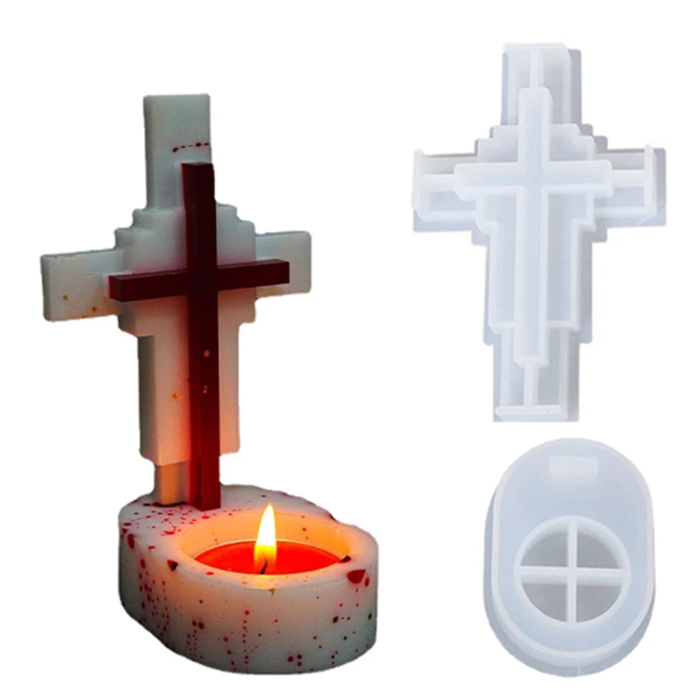 High Quality Silicone Homemade Cross Candlestick Mold Reusable Food Grade Handmade Candlestick Making Kit Durable Easy to Use DIY Drip Glue Mold