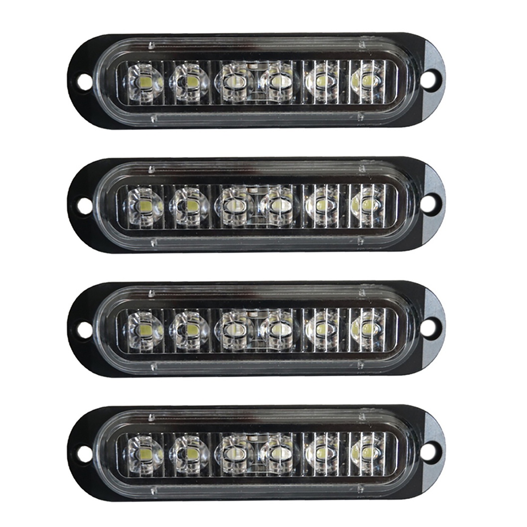OYPFXMI 4Pcs 6LED Led Light Emergency Beacon Hazard Warning Light Flash Caution Strobe LightBar for Car Truck 12-24V White