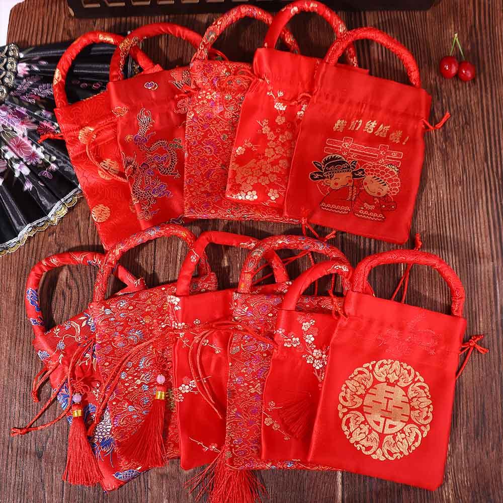 Chinese Style Portable Brocade Wedding Chinese Knot Bride and Groom Wedding-favor Gift Package Bag Candy Bag Handle Bag