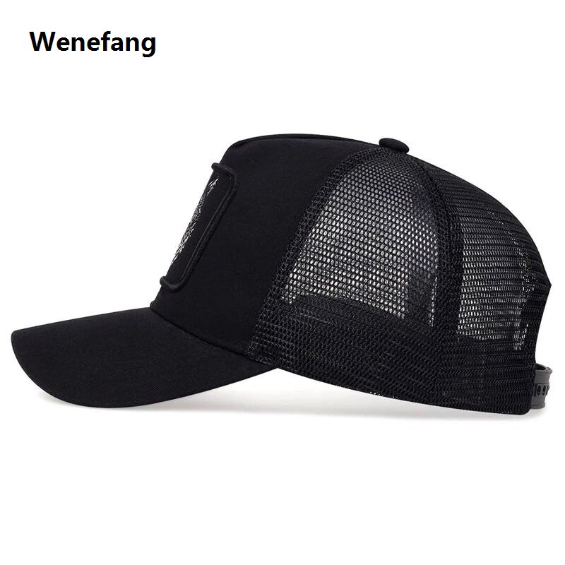 Wenefang Hip Hop Black wolf Embroidery Baseball Caps Summer Mesh Snapback Hats For Women Men casquette Trucker Cap