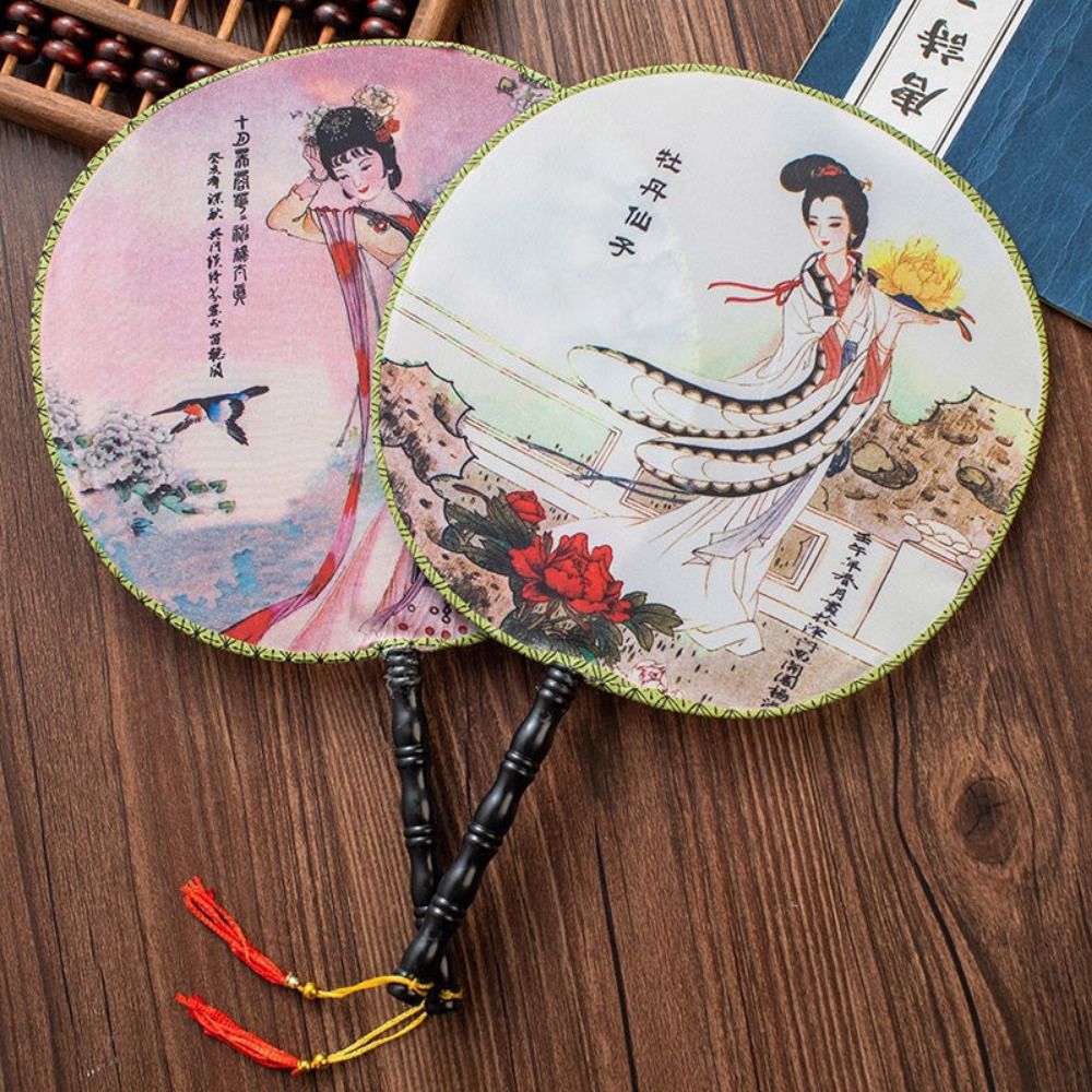 Retro Color Random Classical Round Fan Tassel Design Elegant Antique Dance Fan Handmade Prop Fan Gift