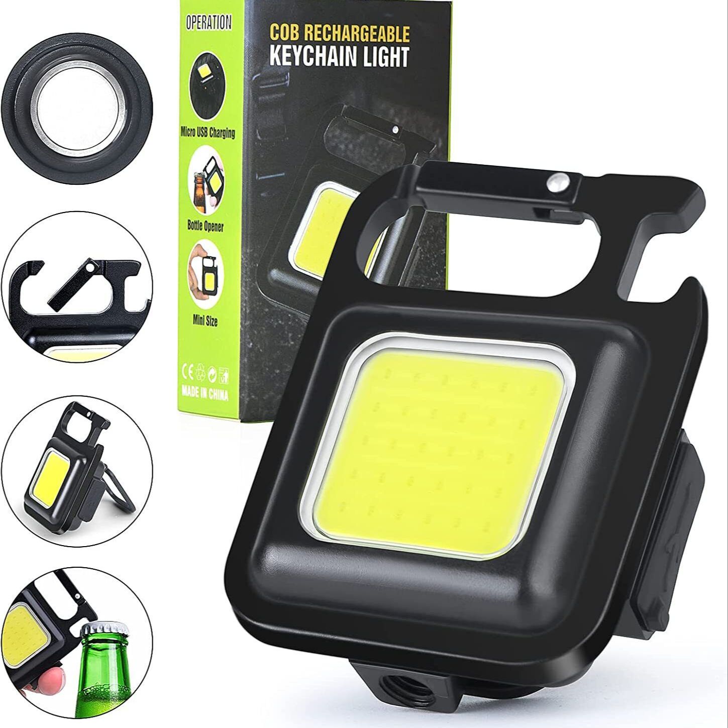 800 Lum Mini LED USB Rechargeable COB Keychain Work Lights Key Ring Camp Torch