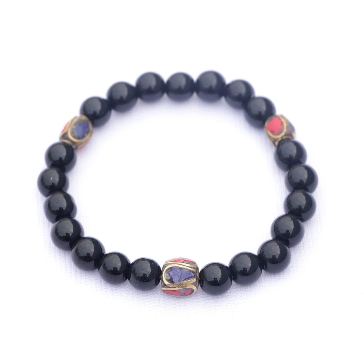 Yin-Yang Black Onyx Stone Wrist Mala/ Bracelet- Lotus Handicrafts