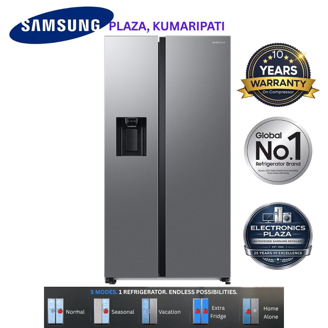 Samsung 700L Side-By-Side Refrigerator | Smart WiFi Embedded, Digital Inverter, 5-in-1 Convertible, Twin Cooling Plus, Non-Plumbing Water Dispenser, Silver EZ Clean Steel, 10Y Warranty