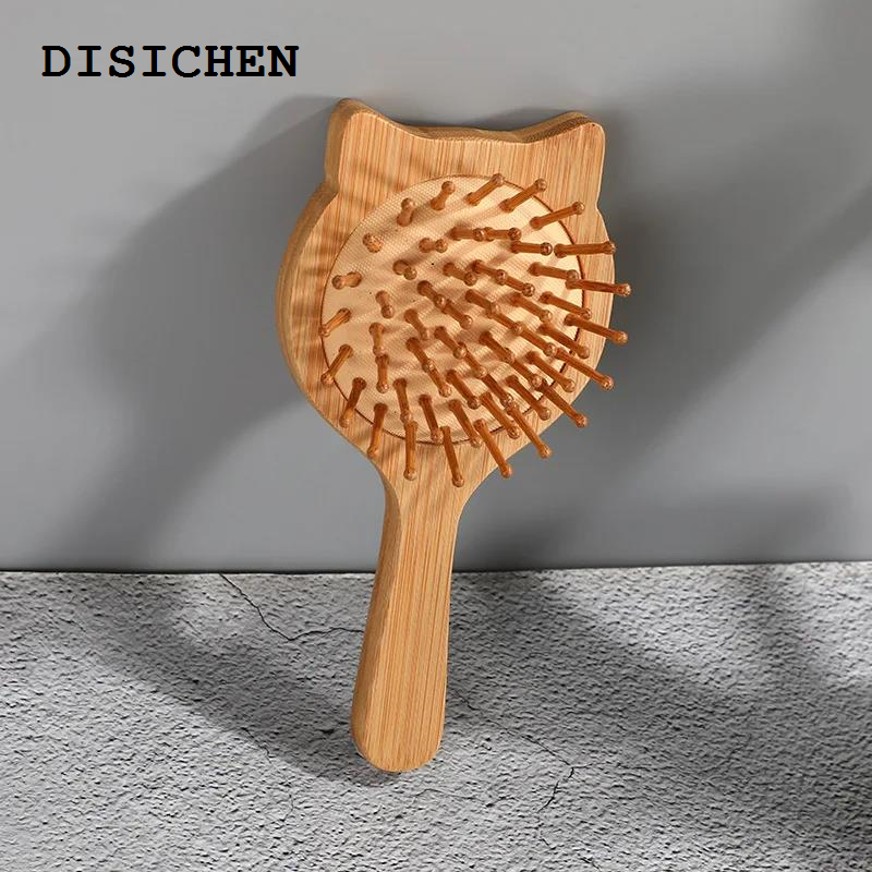 DISICHEN Bamboo Wood Comb Professional Hair Brush for Massaging The Scalp Hair Care Round Bead Comb Healthy Anti-static Hair Brush