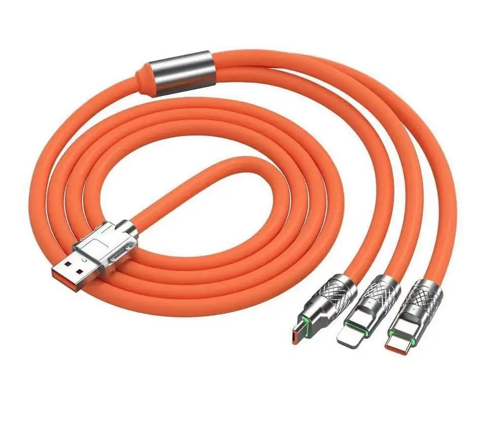 120W 3 in 1 Multi USB Charging Data Cable for Car, Office, Traveling and Home 1.2 Meter Long, 2.1 A Output, Charges 3 Phone at Same time, lighting, Android