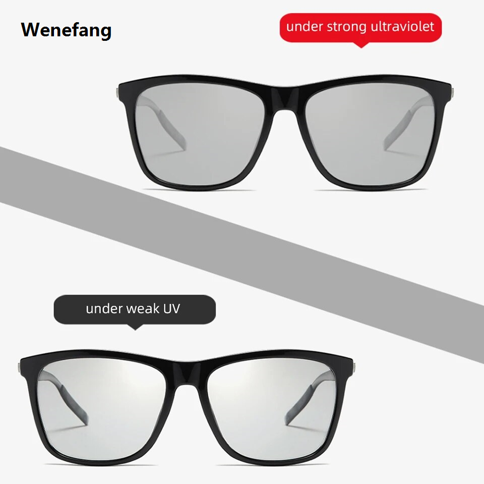Wenefang NONOR Color Change Grey Frame Photochromic Polarized Sunglasses 2025 New Men Square Classic Chameleon Glaases Transition Lens Eyewear