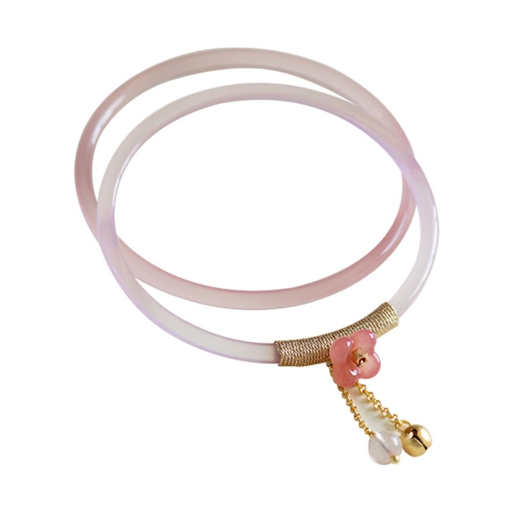Retro Ice Glass Sakura Bracelet Bell Trendy Jingle Bangles Transparent National Style Double Bracelet Hanfu