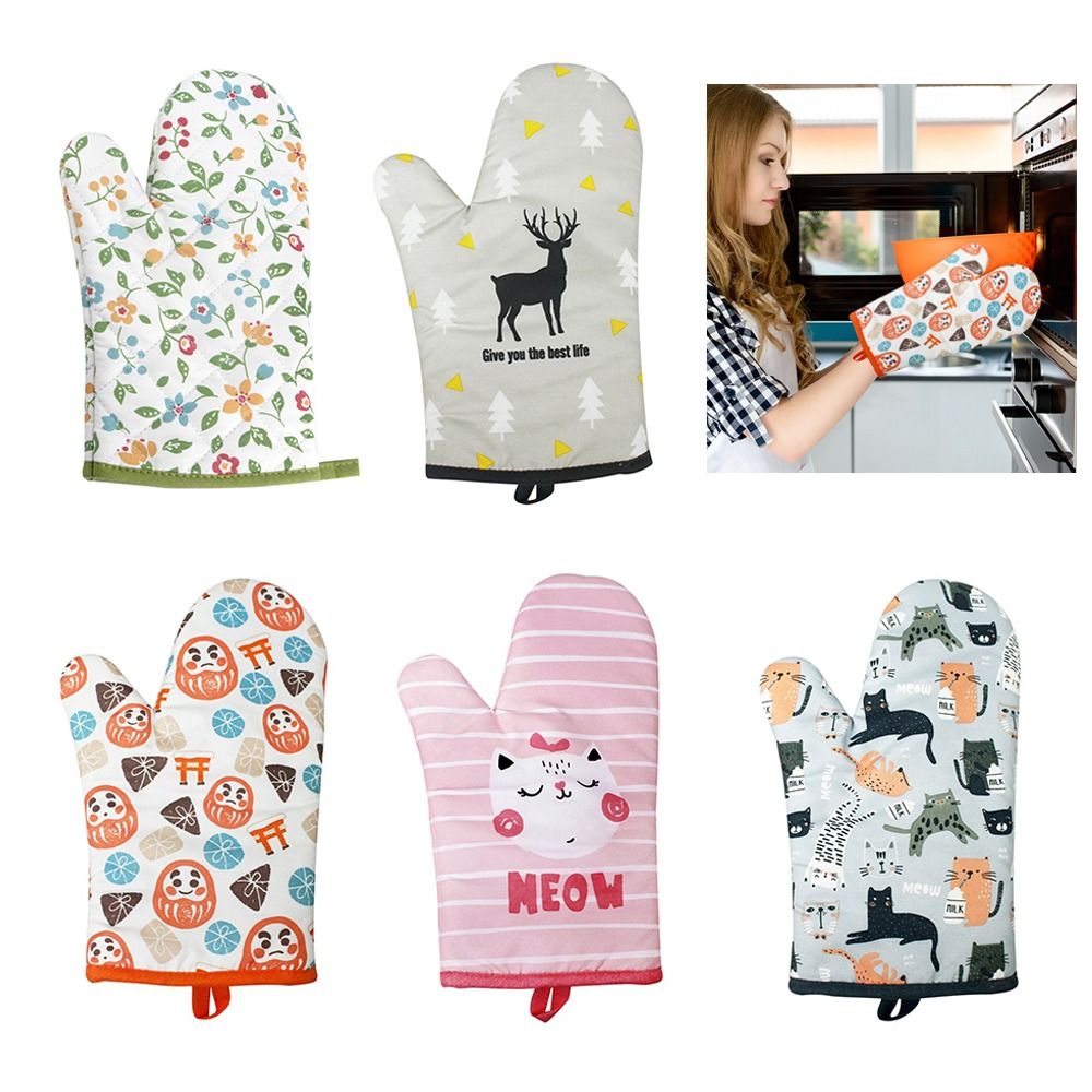 1PC Cute Heat Resistant Anti-Scalding Baking Cat Pattern Cartoon Animal Insulation Gloves Printing Oven Mitts